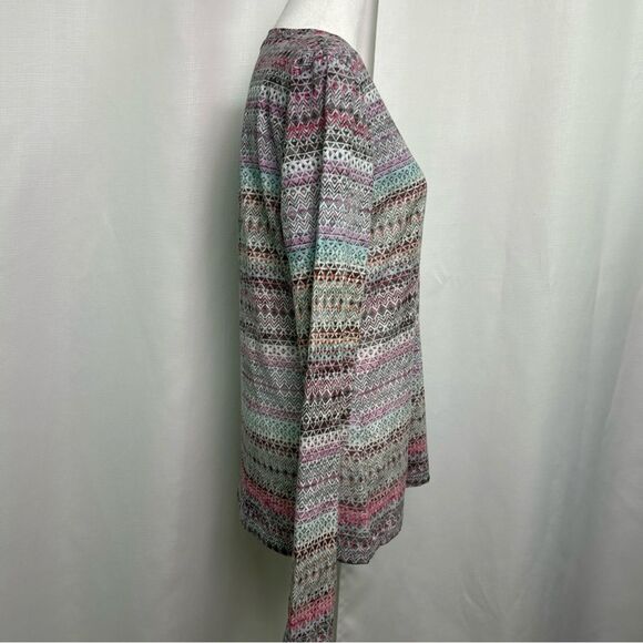 Prana Women’s Large Long Sleeve Top Aztec Vneck Lightweight Pink Green - Picture 7 of 9